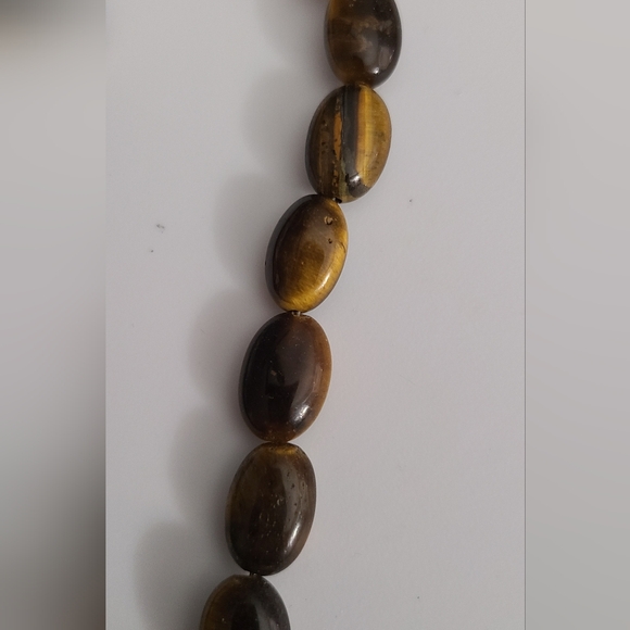 Vintage 80's Murano Glass Stripe & Tigers Eye Gemstones Czech Amber Necklace Vtg - Picture 4 of 16